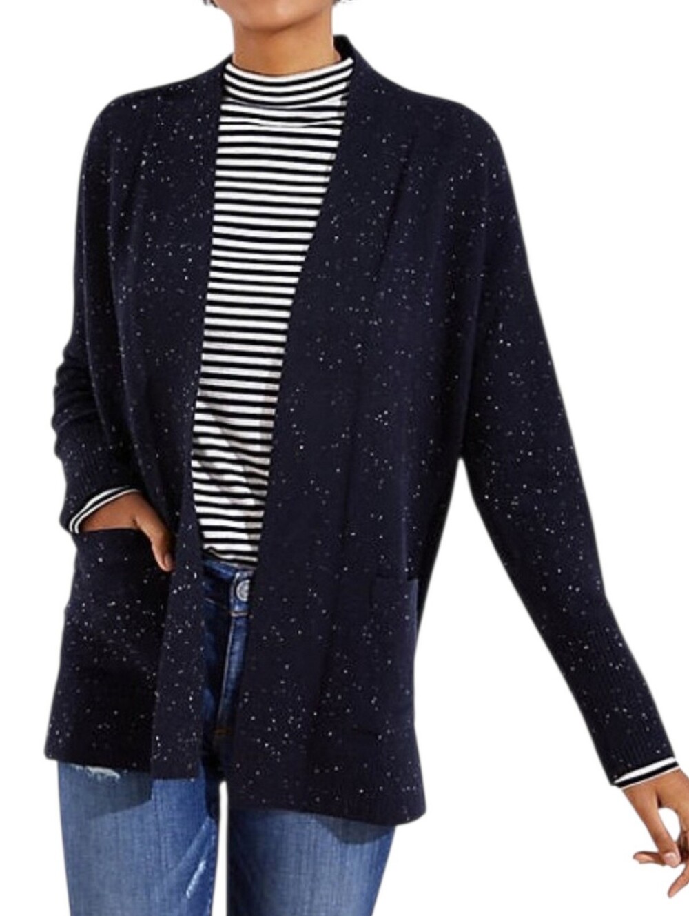LOFT Dark Blue Speckled Open Cardigan Sweater Size Medium